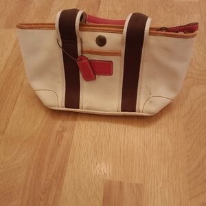 Coach Cream Mini Bag and Brown  with Red Accents